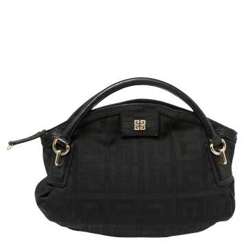 Pre Owned Givenchy Black Monogram Canvas and Croc Embossed Leather Hobo