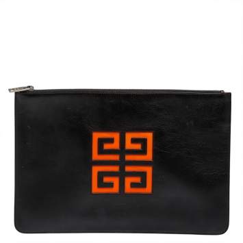 Pre Owned Givenchy Black Leather Zip Clutch