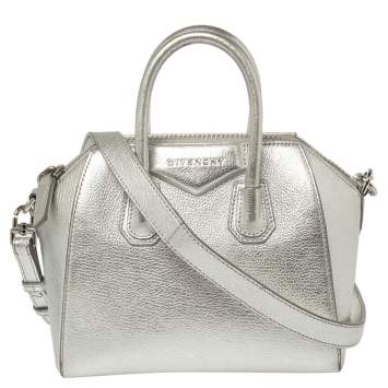 Pre Owned Givenchy Silver Leather Mini Antigona Satchel