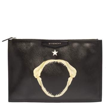 Pre Owned Givenchy Black Patent Leather Printed Clutch