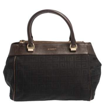Pre Owned Givenchy Black/Brown Monogram Canvas and Leather Tote