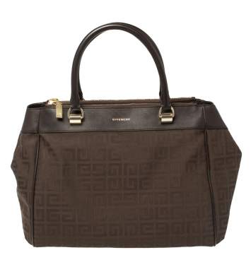 Pre Owned Givenchy Chocolate Brown Monogram Canvas and Leather Double Zip Tote