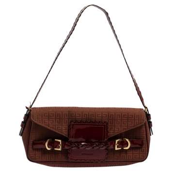 Pre Owned Givenchy Brown/Burgundy Signature Canvas and Leather Flap Baguette 