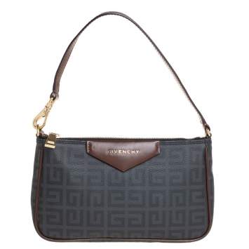 Pre Owned Givenchy Dark Grey/Brown Monogram Coated Canvas and Leather Shoulder Bag