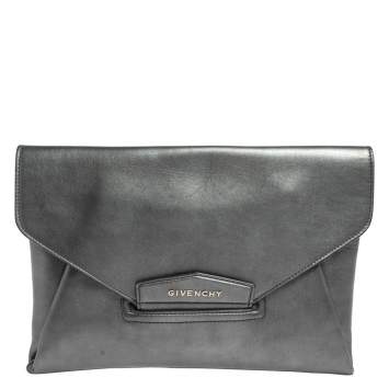 Pre Owned Givenchy Metallic Silver Leather Medium Antigona Envelope Clutch