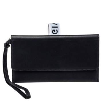 Pre Owned Givenchy Black Leather Flap Wristlet Clutch