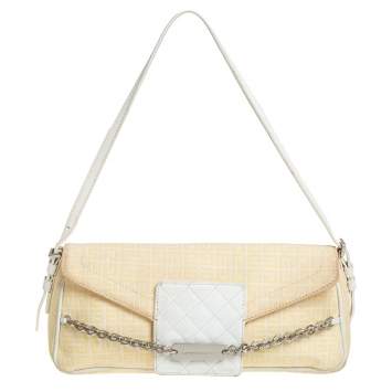 Pre Owned Givenchy Yellow Signature Canvas and Leather Flap Baguette