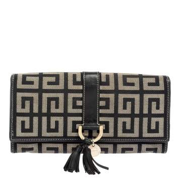 Pre Owned Givenchy Black/Grey Monogram Canvas and Leather Continental Wallet