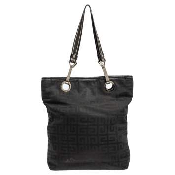 Pre Owned Givenchy Black Signature Nylon and Leather Trim Tote 