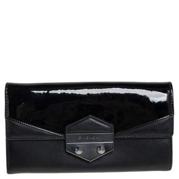 Pre Owned Givenchy Black Patent and Leather Flap Continental Wallet