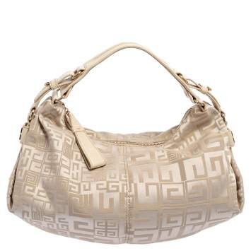 Pre Owned Givenchy Beige Monogram Canvas and Leather Hobo