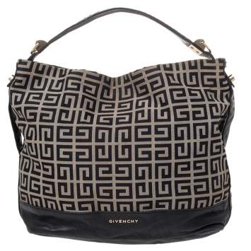 Pre Owned Givenchy Beige/Black Monogram Canvas And Leather Hobo
