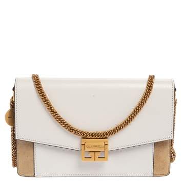 Pre Owned Givenchy White/Beige Leather and Suede Mini GV3 Crossbody Bag