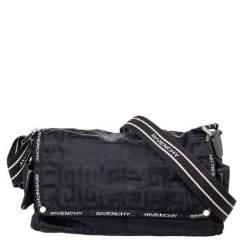 Pre Owned Givenchy Black Monogram Nylon  Flap Shoulder Bag