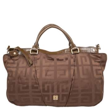 Pre Owned Givenchy Brown Monogram Canvas And Patent Leather Zip Tote