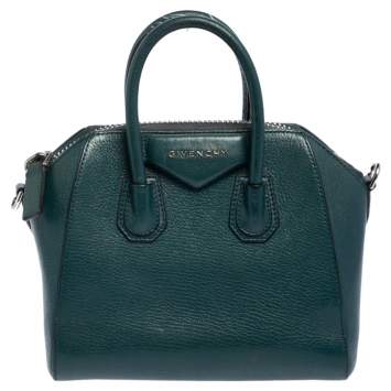 Pre Owned Givenchy Dark Green Leather Mini Antigona Satchel