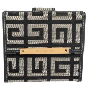 Pre Owned Givenchy Grey/Black Monogram Canvas Compact Wallet