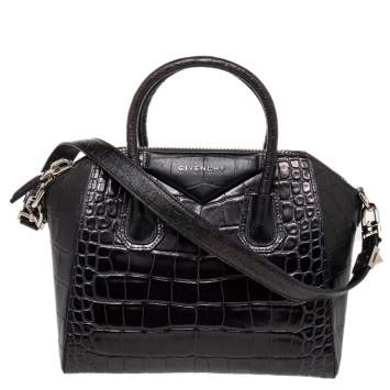 Pre Owned  Givenchy Black Croc Embossed Leather Antigona Satchel