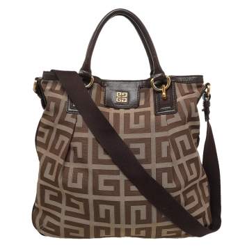 Pre Owned Givenchy Brown/Beige Signature Canvas And Leather Hobo