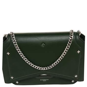 Pre Owned Givenchy Green Leather Bow Cut Flap Crossbody Bag