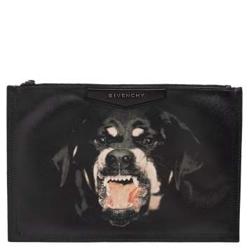 Pre Owned Givenchy Black Coated Canvas Rottweiler Face Clutch