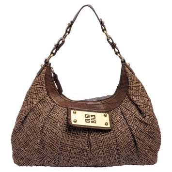 Pre Owned Givenchy Brown Monogram Canvas and Leather Logo Plaque Hobo