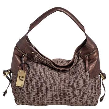 Pre Owned Givenchy Brown Monogram Fabric and Leather Baguette Bag