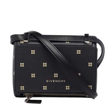 Pre Owned Givenchy Black Printed Leather Mini Pandora Box Shoulder Bag
