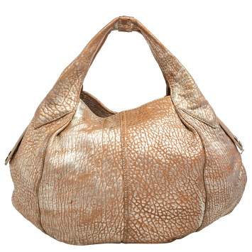 Pre Owned Givenchy Gold/Beige Pebbled Leather Hobo