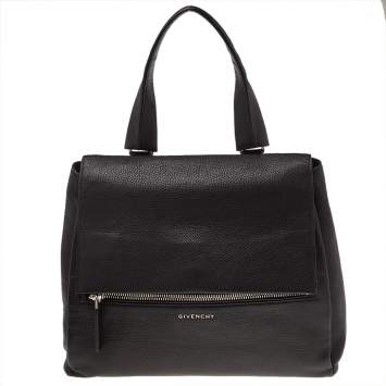 Pre Owned Givenchy Black Leather Medium Pandora Pure Flap Top Handle Bag
