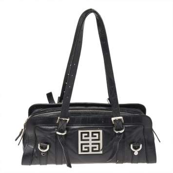 Pre Owned Givenchy Black Leather Zip Shoulder Bag