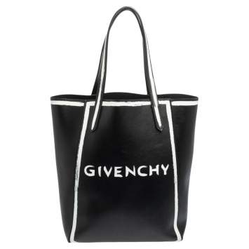 Pre Owned Givenchy Black/White Leather Stargate Logo Tote