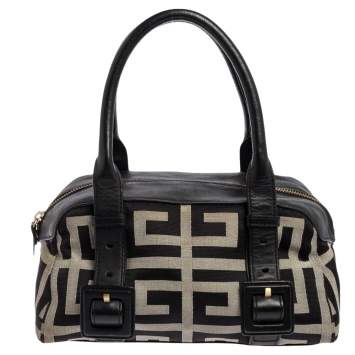 Pre Owned Givenchy Black/Grey Signature Canvas and Leather Small Satchel