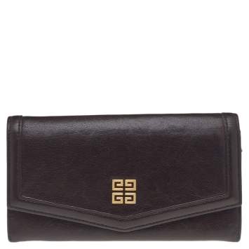 Pre Owned Givenchy Brown Leather Flap Continental Wallet