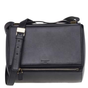 Pre Owned Givenchy Black Leather Pandora Box Medium Shoulder Bag