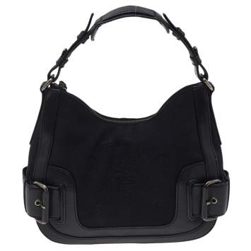 Pre Owned Givenchy Black Leather And Canvas Buckle Hobo