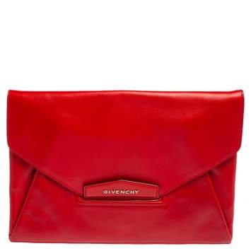 Pre Owned Givenchy Red Leather Antigona Envelope Clutch