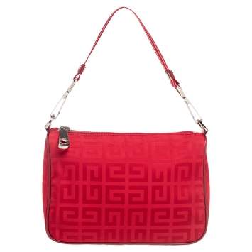 Pre Owned Givenchy Red Monogram Nylon Baguette Bag