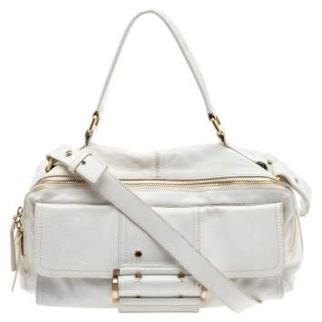 Pre Owned Givenchy White Leather East West Buckle Top Handle Bag
