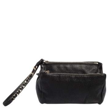 Pre Owned Givenchy Black Leather Pandora Wristlet Pouch