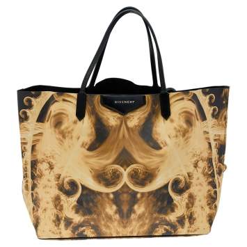 Pre Owned Givenchy Black/Yellow Flame Print Coated Canvas Antigona Shopping Tote