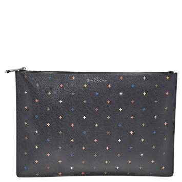 Pre Owned Givenchy Multicolor Cross Print Leather Flat Pouch