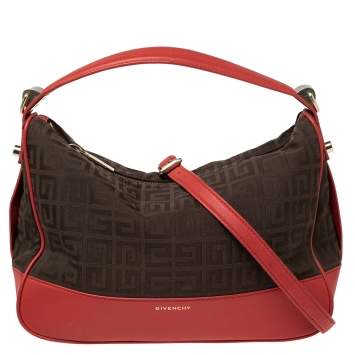 Pre Owned Givenchy Brown/Red Monogram Canvas and Leather Hobo