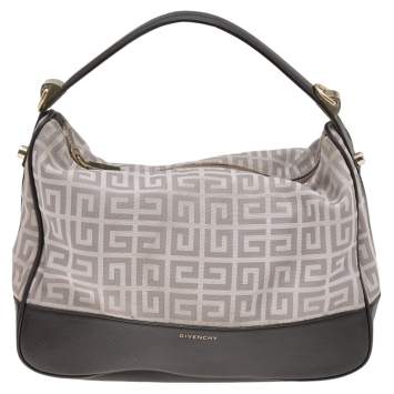 Pre Owned Givenchy Grey/Brown Monogram Canvas and Leather Zip Hobo