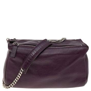Pre Owned Givenchy Purple Leather Mini Pandora Chain Shoulder Bag
