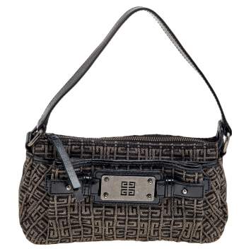 Pre Owned Givenchy Black Monogram Canvas and Patent Leather Baguette