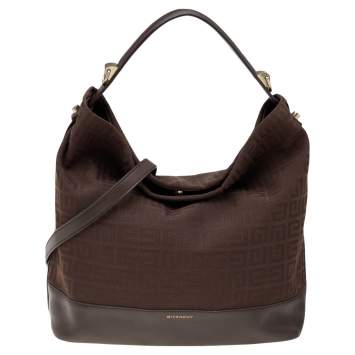 Pre Owned Givenchy Dark Brown Monogram Canvas And Leather Hobo
