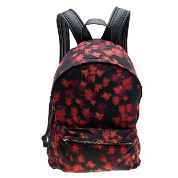 Pre Owned Givenchy Black/Red Floral Print Nylon And Leather Backpack