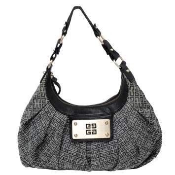 Pre Owned Givenchy Black Monogram Canvas and Leather Logo Plaque Hobo