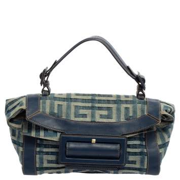 Pre Owned Givenchy Blue/White Denim And Leather Top Handle Bag